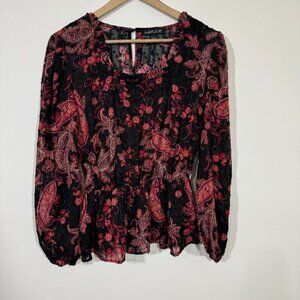 A Love Story Women's Y2K Puffer Sleeve Sheer Floral Top velvet burnout Large